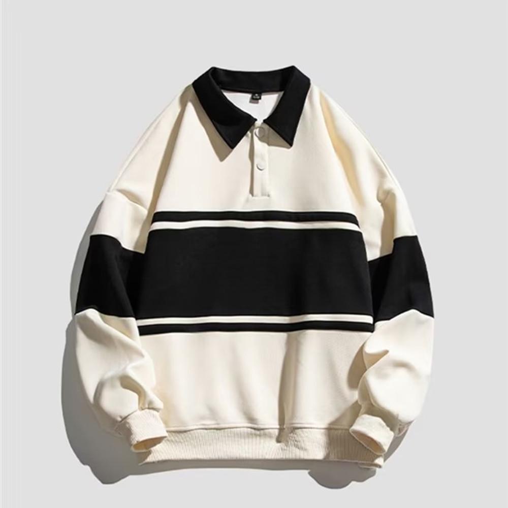 

2023 Autumn Korean Color Block Striped Men s Sweatshirt - Trendy Long Sleeve Tee for Couples Medium бежевый