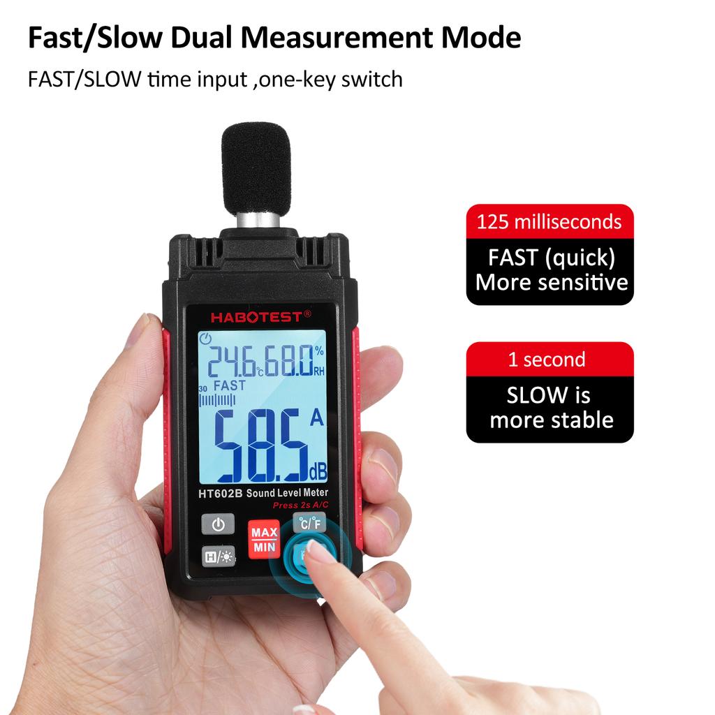 HABOTEST HT602B Decibel Meter Digital Sound Level Meter Portable SPL Meter 30 130dB Noisemeter with Temperature
