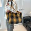Autumn and winter woolen plaid double-sided bag fresh college style shoulder bag large capacity lazy style tote bag women