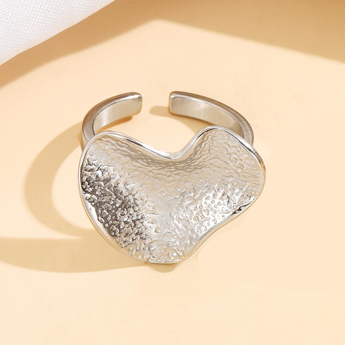 Elegant Stainless Steel 3D Leaf & Irregular Heart Ring for Women