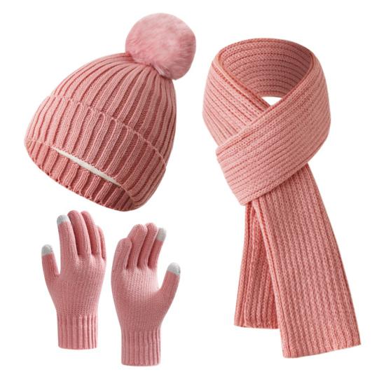 3Pcs/Set Women Winter Hat Scarf Gloves Set Solid Color Elastic Thickened Warm Brimless Hat Long Scarf Knitting Gloves Set