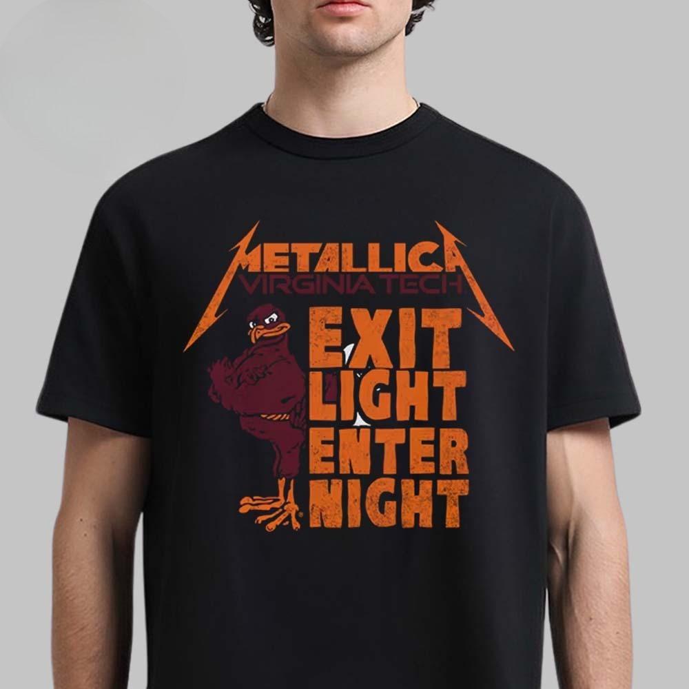 Metallica X Virginia Tech 2025 Exit Light Enter Night Slogan Two Sided Unisex T-Shirt