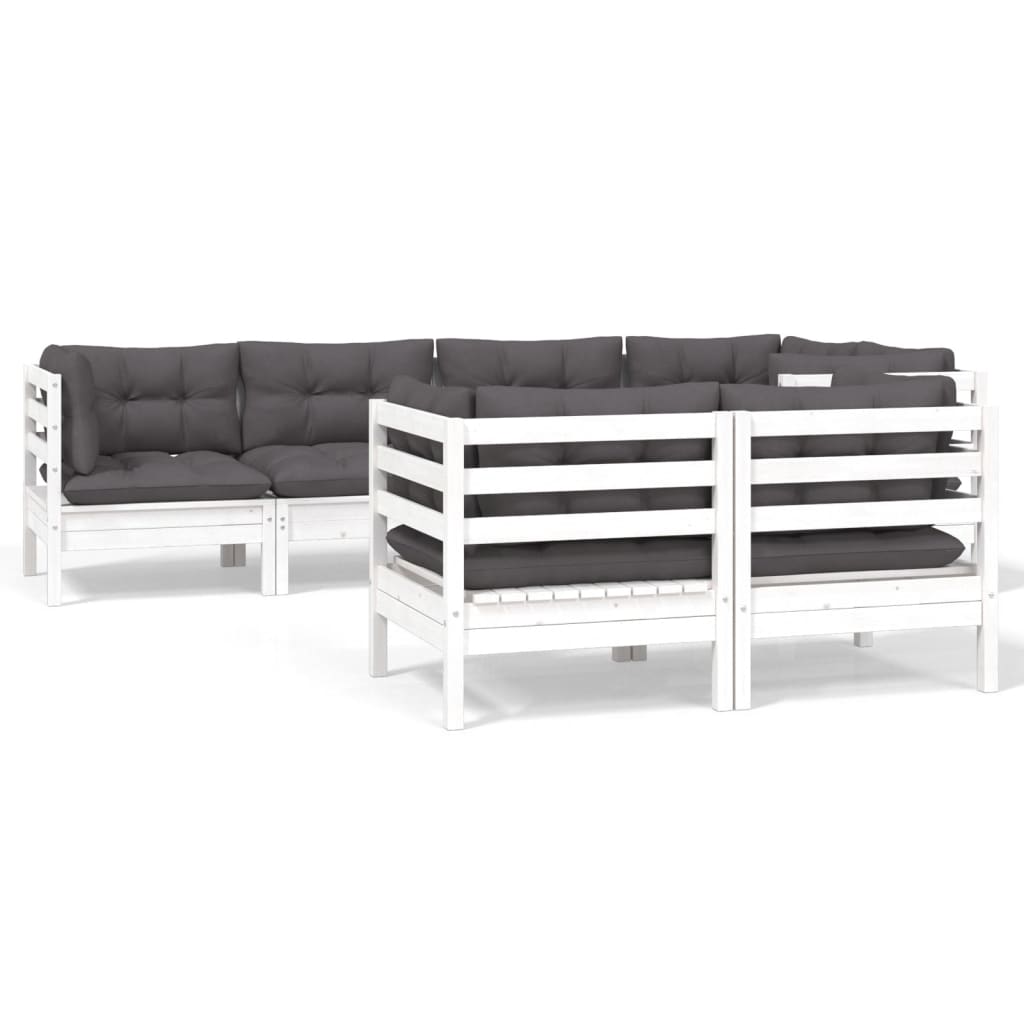 7 Piece Garden Lounge Set with Cushions White Solid Pine Wood