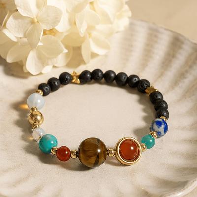 Lava Stone Bracelet - Solar System Gold