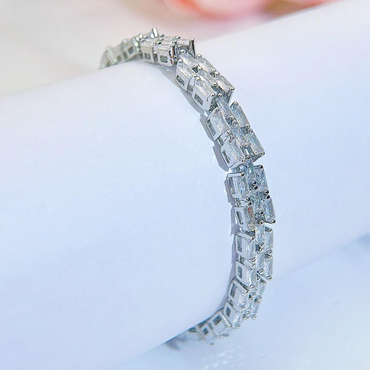 

CMM Сверкающие 3-рядные багеты с кубическим цирконием, серебристые, золотые, элитные женские теннисные браслеты, браслеты для OL, деловая одежда серебряный