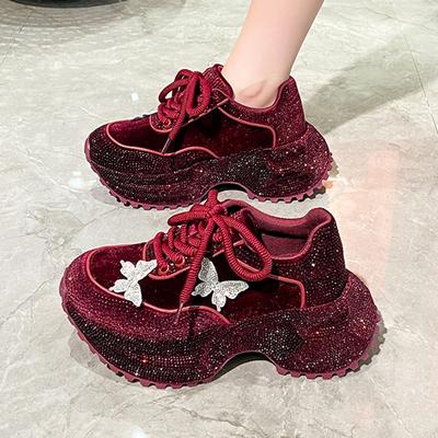 Luxus Strass Schmetterling Plateau Sneaker Damen Winter Pailletten Stoff Dicke Sohle Sportschuhe Designer Damen Sneaker