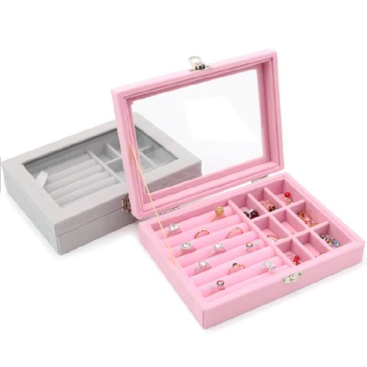 Dustproof Organizer for Earring Ring Necklace Velvet-Clear Lid Jewellery Holder