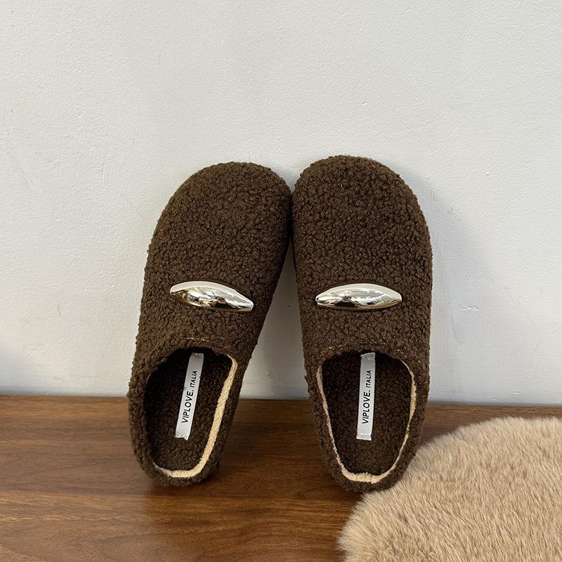 Internet celebrity cotton slippers women wear 2025 winter small fragrant wind gentle fairy velvet one pedal cotton shoes woman