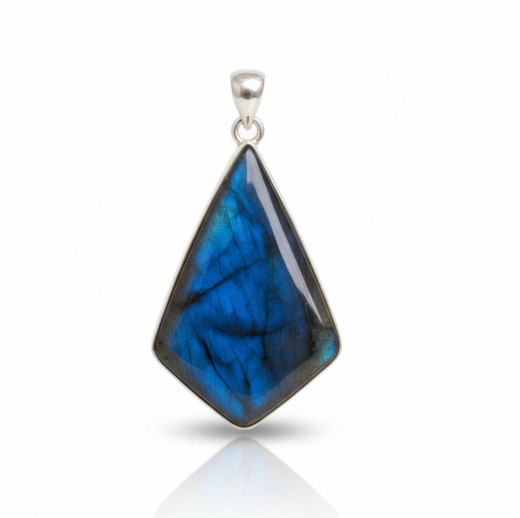 Ciondolo in Labradorite Naturale Blu, Ciondolo in Argento Sterling 925, Ciondolo per Collana Fatto a Mano, Gioielli con Cristalli Curativi