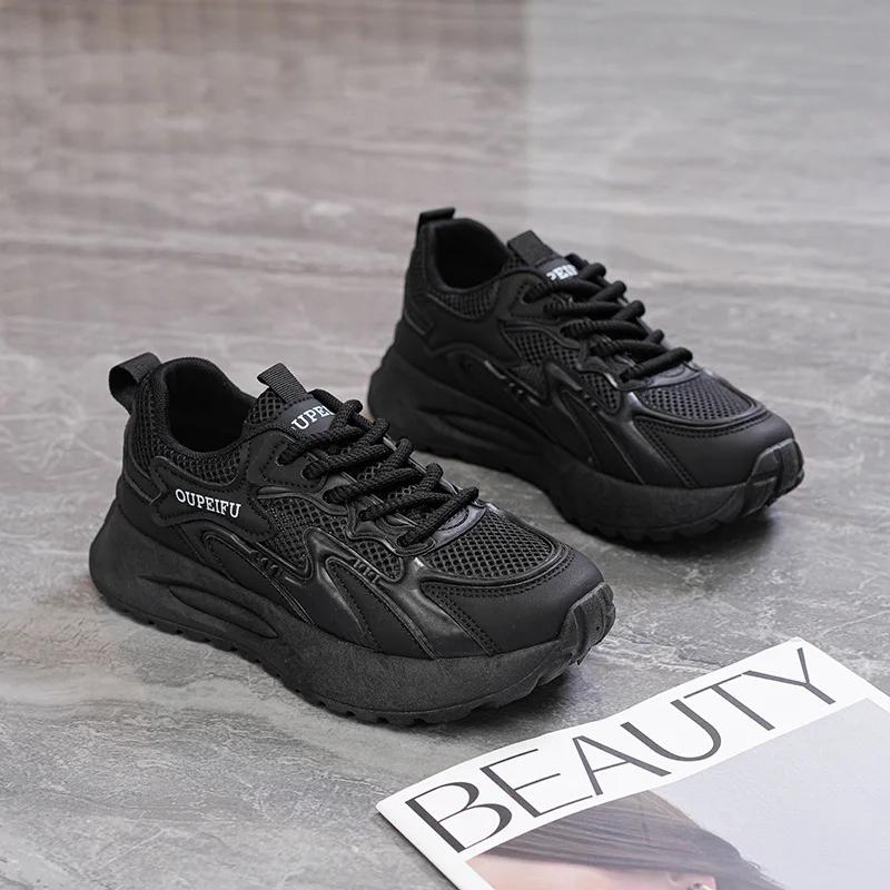 

Fashion 2025 Summer New Outdoor Casual Sports Shoes Korean Edition Street Sneakers Height Increasing Casual Shoes Zapatillas De Deporte 40 чёрный