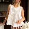 European and American women's clothing summer French pure cotton sleeveless vest shirt women's round neck loose A-shaped doll shirt