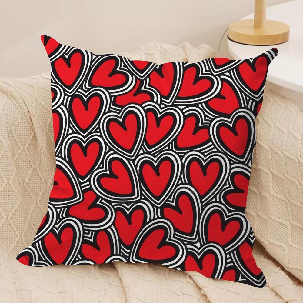 Happy Valentines Day Cushion Cover Silky Short Plush DoubleSided Printed Pillow Case for Sofa All Seasons Home Decor Gift