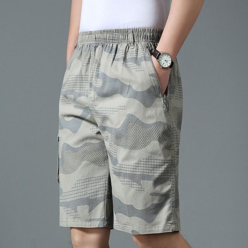 Mens Casual Camo Print Multi Pocket Cargo Shorts