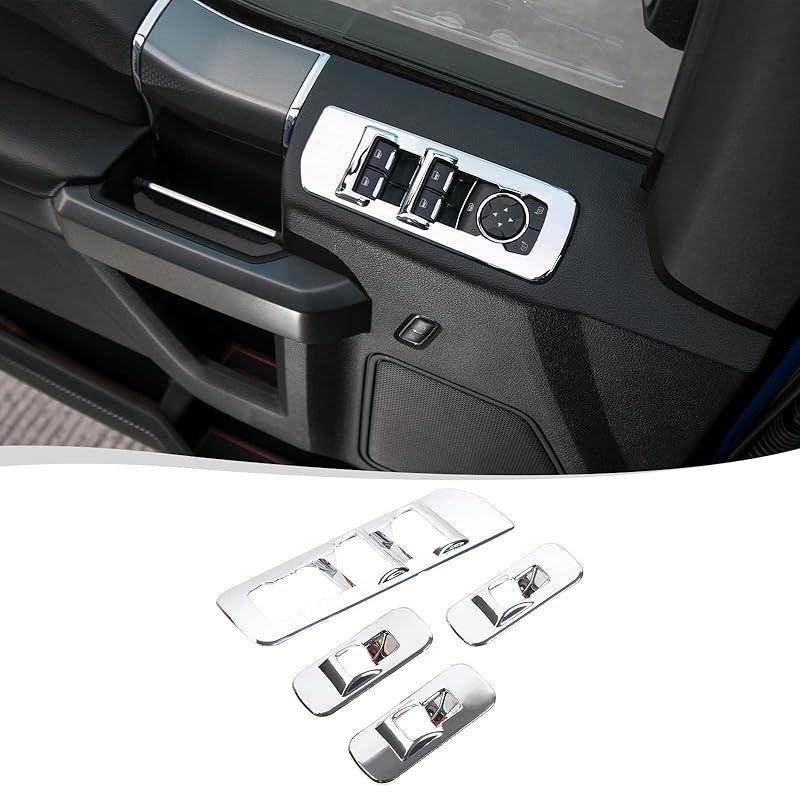 Voodonala Carbon Fiber Grain Window Lift Panel Switch Trims for Ford F150 2015-2020 Interior Decoration Accessories(Painted Carbon Fiber