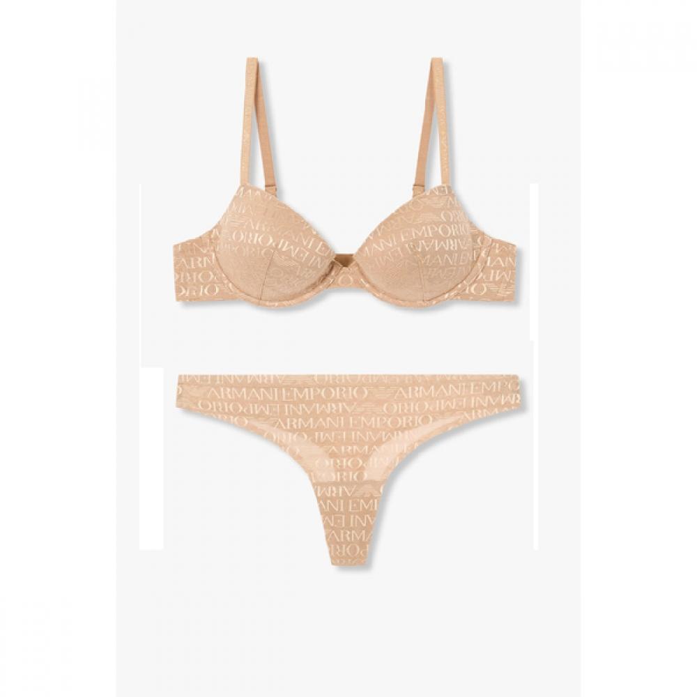 

Emporio Armani Women S Logo meSh Removable Pad puSh Up Bra T panTy SeT 0825185501 0825110501 80C/M(95)
