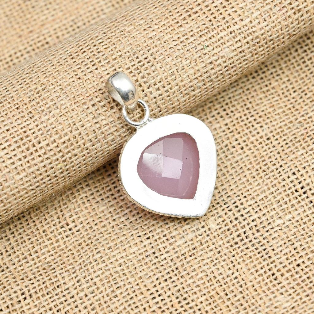 Pink Chalcedony Gemstone 925  Solid Sterling Silver  Beautiful Pendant Gift for Women
