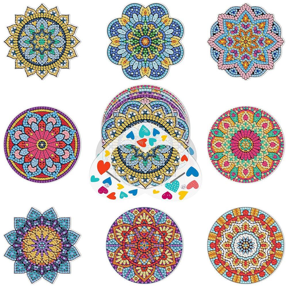 8 Pcs  Coasters Kit with Holder Diamond Art Paint DIY Adult Kids