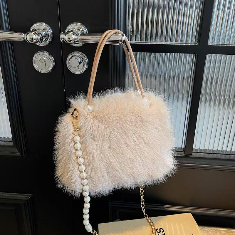 Geantă de mână pufoasă cu perle - Geantă crossbody de damă la modă primăvară/vară 2025
