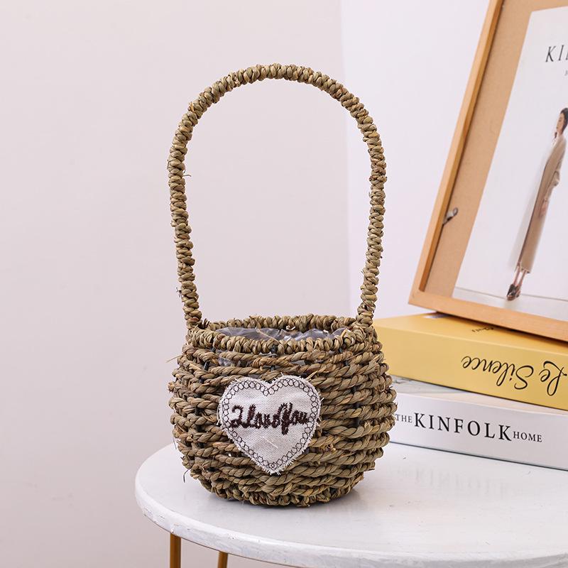 Women's Straw Crossbody Bag - Spring/Summer Floral Handbag, Woven Basket for Flowers and Fruit.