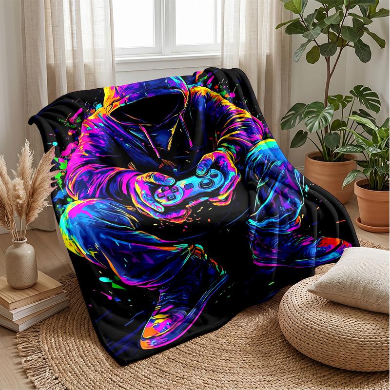 Neon Gaming Controllers Theme blanket Lightweight Warm Flannel Blanket Decorative Throw Blanket for Home Decoration