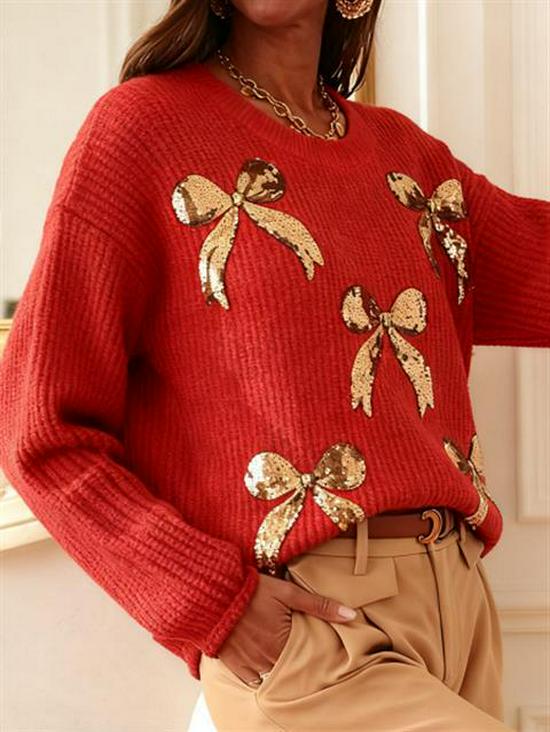 2025 Plus Size Retro Bow Casual Loose Women's Sweater