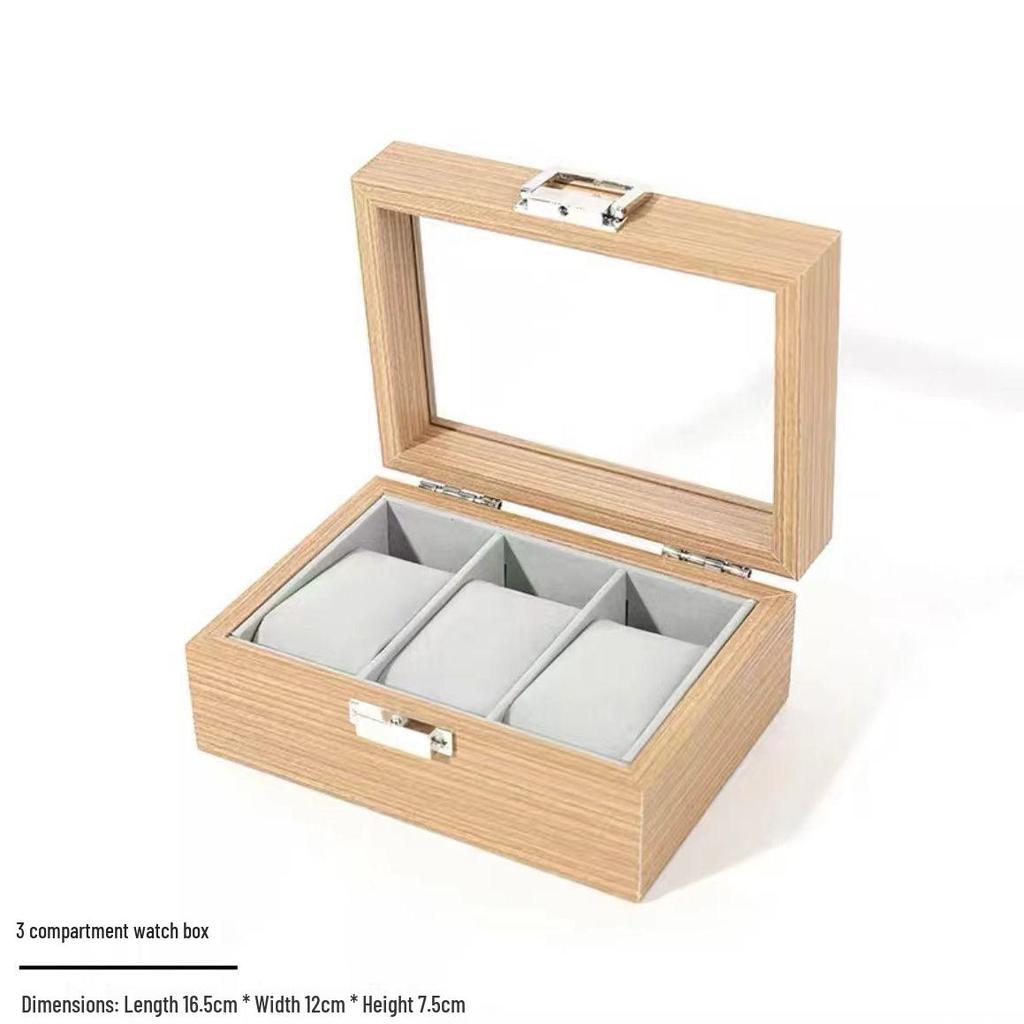 Large-Capacity Wooden Watch Display Box with Glass Lid