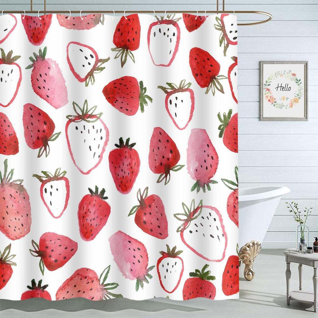 Moslion Red Strawberry Bathroom Curtains Fruit Slice Home Decoration Waterproof Fabric Shower Curtain with Hooks 72x72 Inch