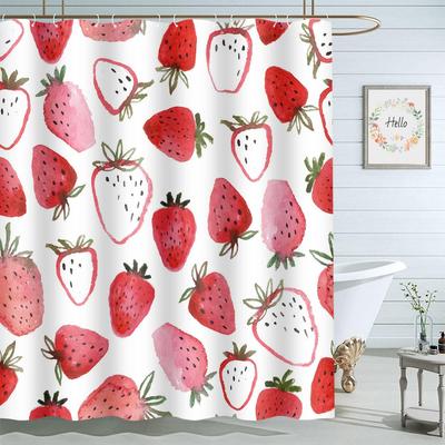 Moslion Red Strawberry Bathroom Curtains Fruit Slice Home Decoration Waterproof Fabric Shower Curtain with Hooks 72x72 Inch