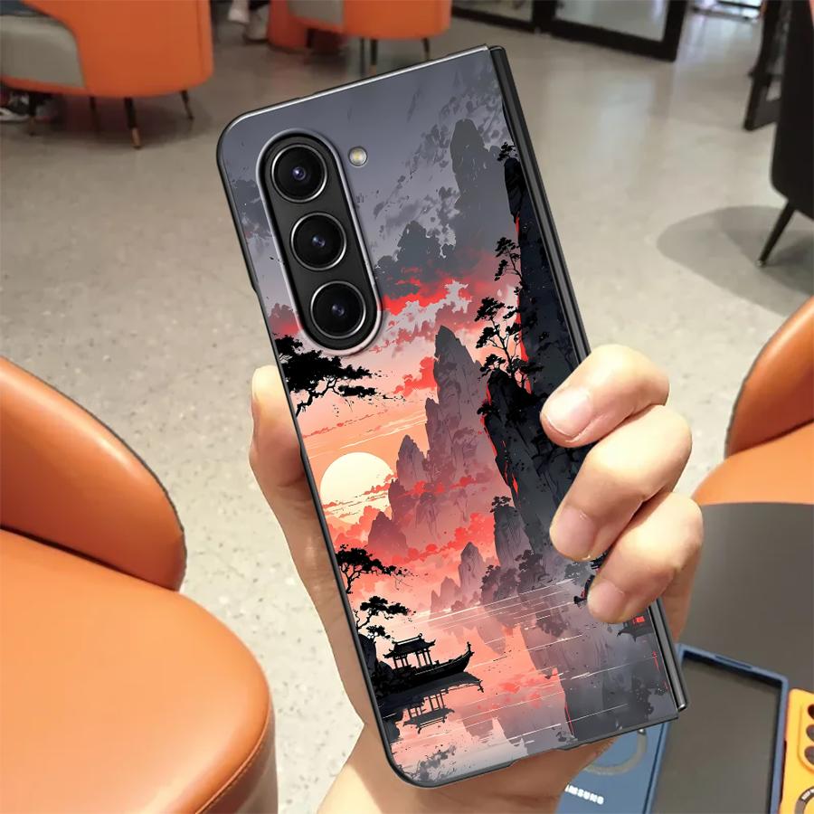 Ink Art Print Japanese Landscape Mountain Back Phone Cover Case for Samsung Galaxy ZFold4 ZFold6 ZFold7 ZFold5 Z Fold 7 6 5 4 3