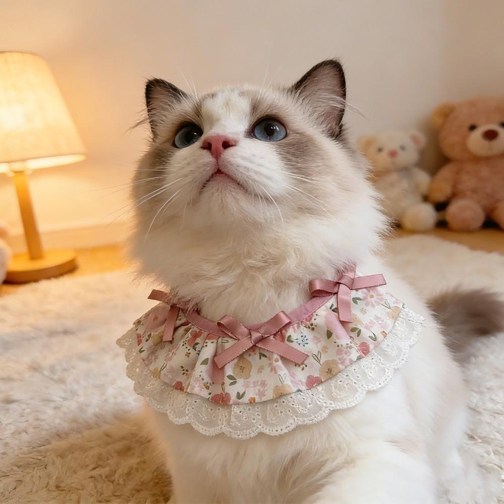 Cartoon Knitted Collar Lace Floral Bows Cat Drool Towel Cute Pet Bib  Daily Use