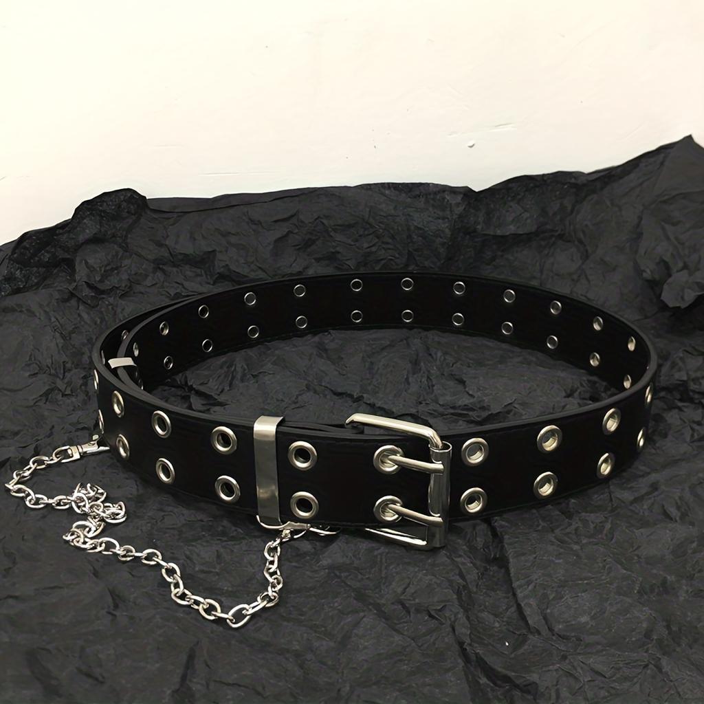 Vintage No-Hole Hip Hop Punk Style Waist Belt Studded with Iron Buckle Rivet Details Versatile Fashion Accessory for Women Parties, and Festivals