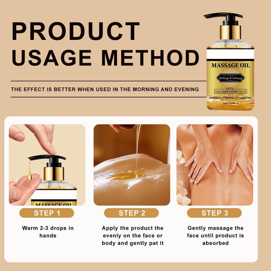 Cellulite Massage Oil With Collagen & Stem Cells - Natural Anti-Cellulite Oil That Helps Firm, Tone & Moisturize Skin, 8.45 Oz