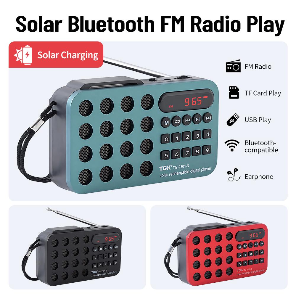 Rechargeable Portable FM Radio Mini Solar Bluetooth Wireless Speaker Support USB TF Card MP3 Music Player with FM Radio Receiver