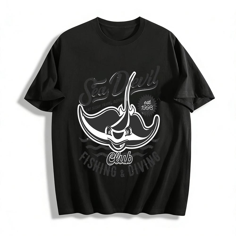 Vintage Sea Devil Fishing Diving Club Graphic Casual T-Shirt Pure cotton T-shirt XXS