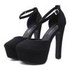 Women's Shoes Hollow Black High-heeled Waterproof Table 14cm Shallow Thick-heeled High-heeled Shoes