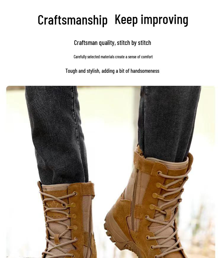 Brown Ultra-Light Waterproof High-Top Cowhide Tactical Boots