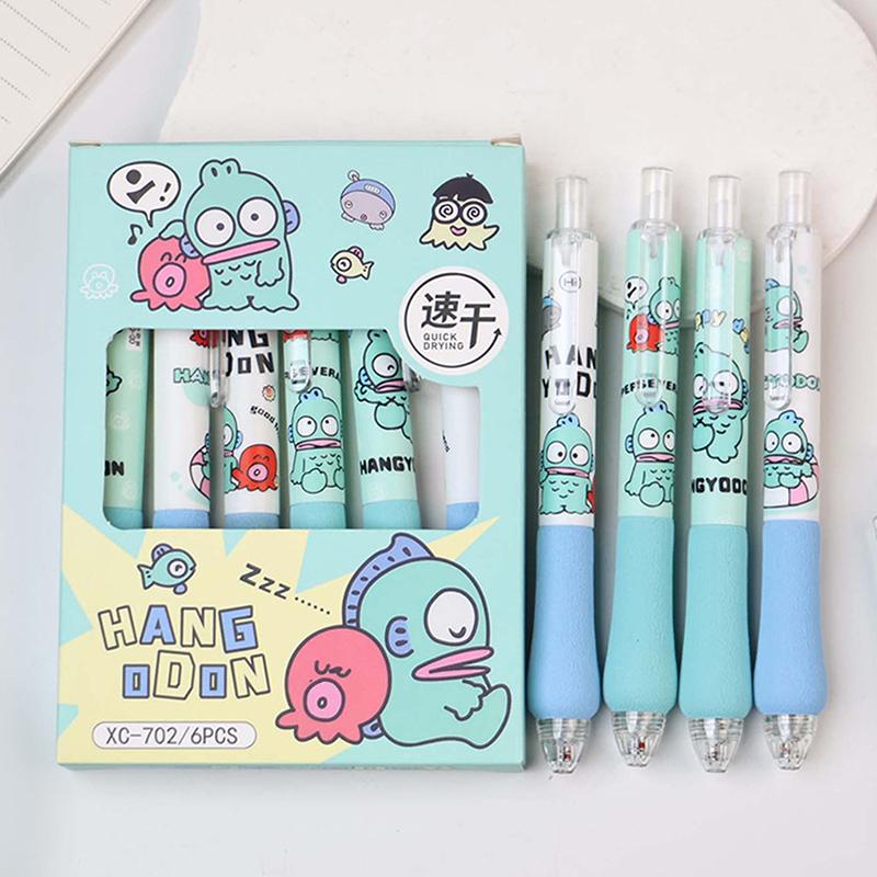 

6 шт./комплект Забавные Милые Sanrio Hangyodon 0,5 мм St Быстросохнущие Гладкие Гелевые Ручки Мягкий Захват Нажимные Ручки Канцелярия для Учебы Подарки Студентам 6pcs