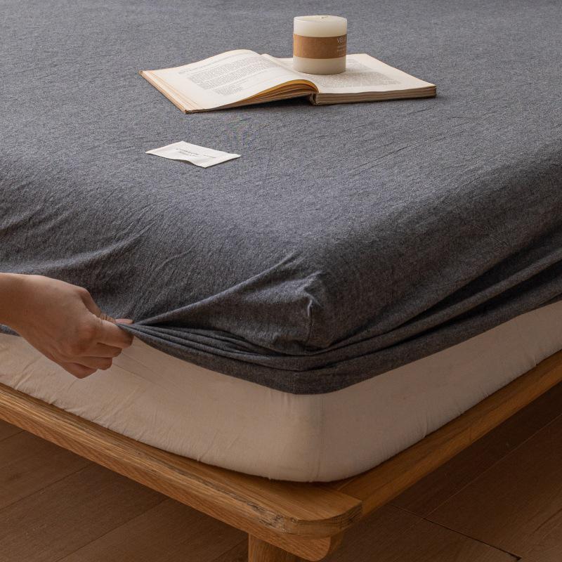 Muji-Style Washed Cotton Fitted Sheet Set - Non-Slip, Single Piece, Mattress Protector