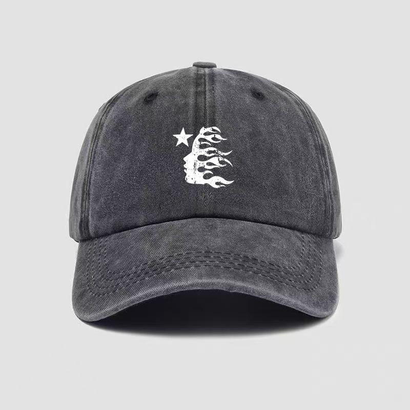 New Star Flame Print Washed Cotton Baseball Cap Vintage Adjustable Unisex Casual Dad Hat Adjustable& 8Y