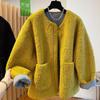 Women's Winter 2025 Soft Yellow Lambswool Coat - Loose, Thick, and Fluffy