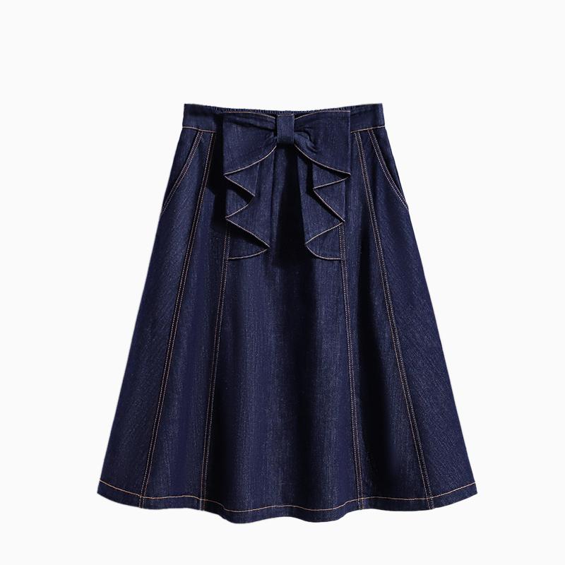 DIMANAF 2026 Summer Plus Size Women Skirts Elastic Waist Denim Blue Oversize Casual Lady Long Skirts Cotton Solid A-Line
