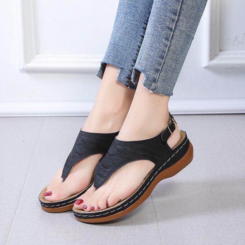 New 2021 Women's Large Size European & American Solid Color Embroidered Thong Flat Sandals, Size 43 Available