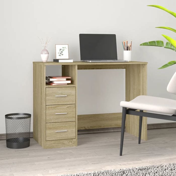 VidaXL Bureau avec tiroirs Chêne sonoma 102x50x76 cm Bois d'ingénierie 823035