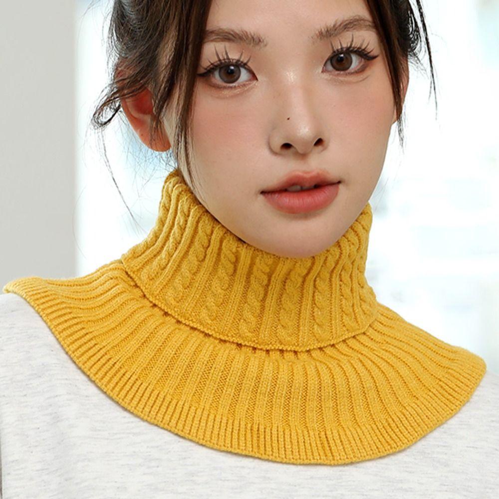 Solid Color Wraps Knitted Bib Ribbed Wool Scarf All-match Turtleneck Fake Collar  Student