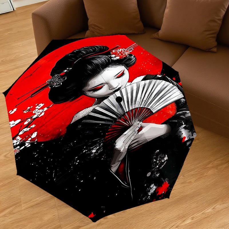 1pc Geisha Sakura Automatic Open/Close Umbrella Compact Folding Umbrella with 8-Rib Shaft for Women/Men, Elegant Birthday1182S