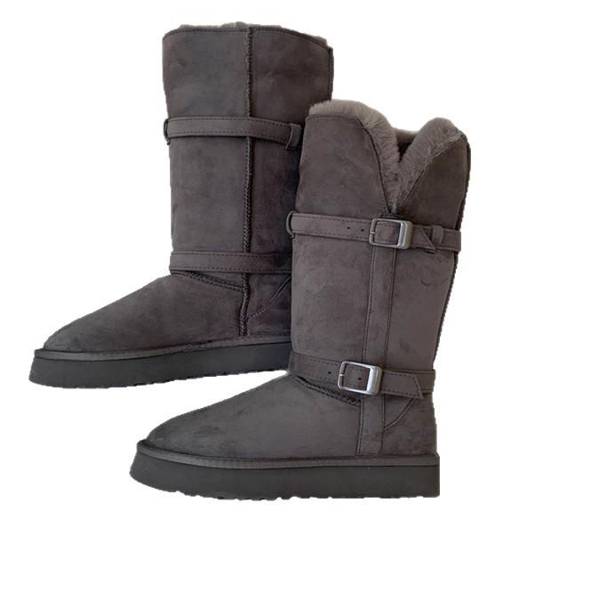 2025 New Winter Snow Boots Women's Fur Integrated Medium Tube Thick Sole Heightening Knight Boots Piled Thickened Non-slip Cotton Shoes