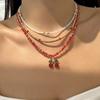 Bohemian Strawberry Pearl Cherry Beaded Necklace Women Y2K Vintage Choker Chain Party Wedding Jewelry Gift