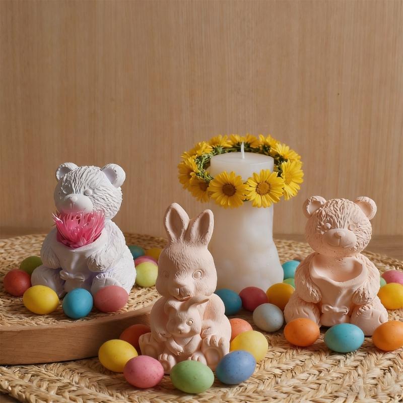 Sturdy Silicone Mould for Animal Shaped Candle Including Bear and Rabbits Designs for Projects