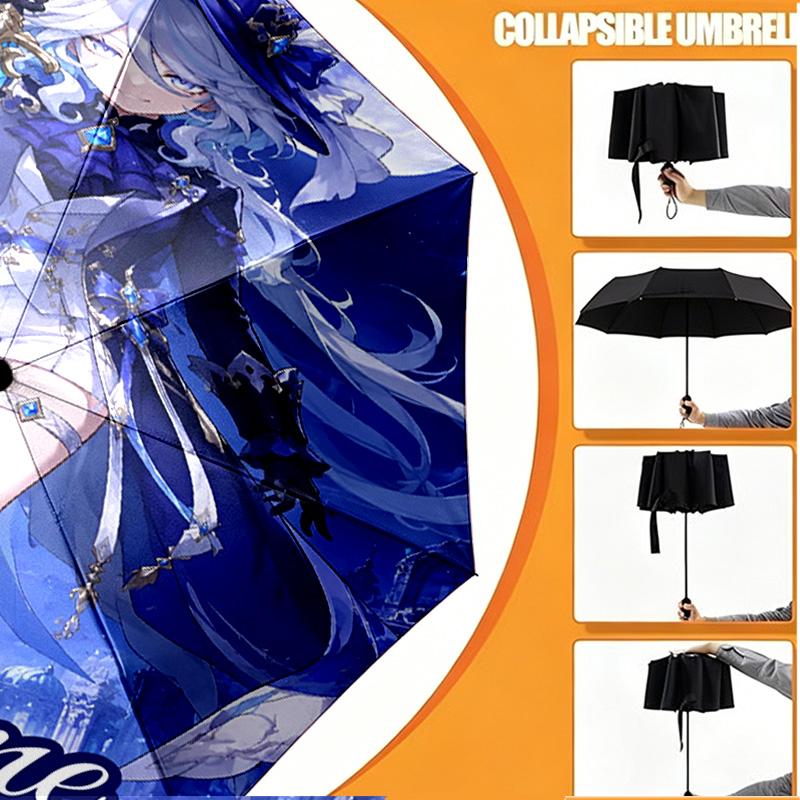 Custom Name Personalized Genshin Impact Print Umbrella, Auto Open Close, 8‑Rib Sturdy Frame, Commute Camping Hiking Use, Birthday Gift