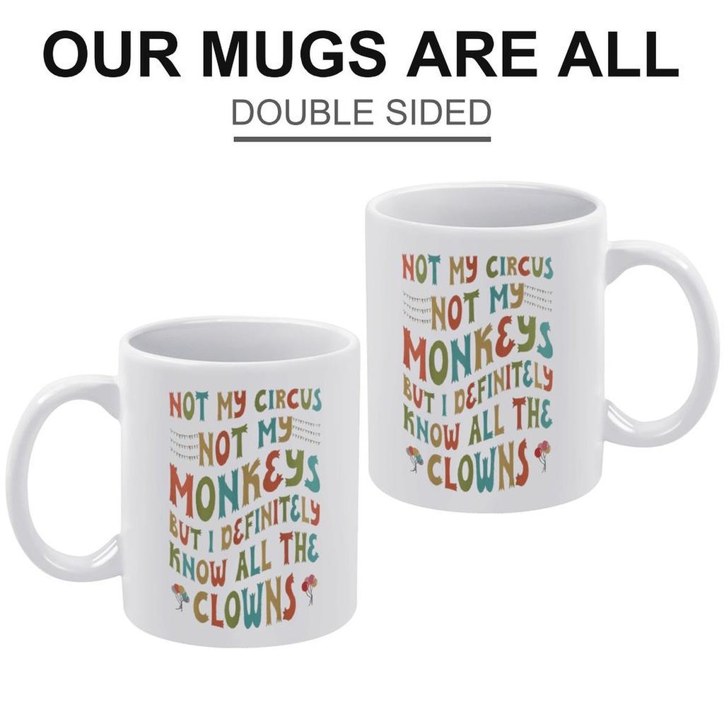 1pc 11oz White Ceramic Coffee Mug, Double-Sided Printed Funny Style, Heat Resistant Cup, Comfortable Grip, Dishwasher Safe, Daily Use Gift